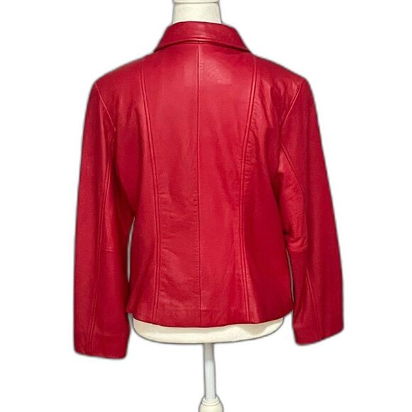 Guess Genuine Leather Red Zip Jacket Women’s L Satin Lining - Picture 2 of 13